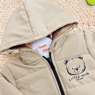 Jaqueta Little Bear Dupla Face Acolchoada com Capuz - Areia e Marrom
